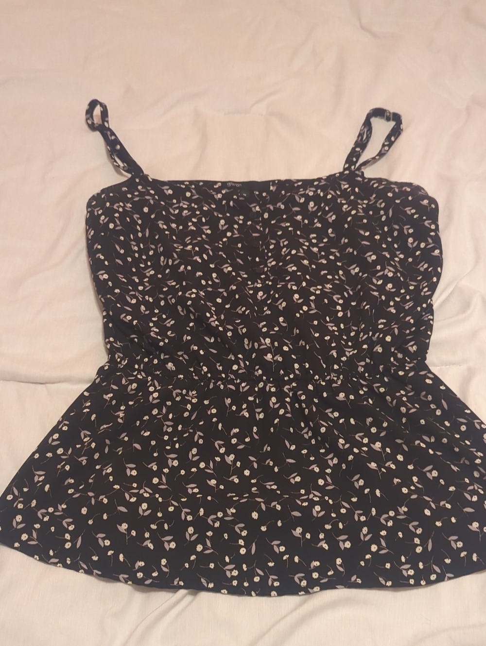 Gibson Black Floral Smocked Peplum Camisole